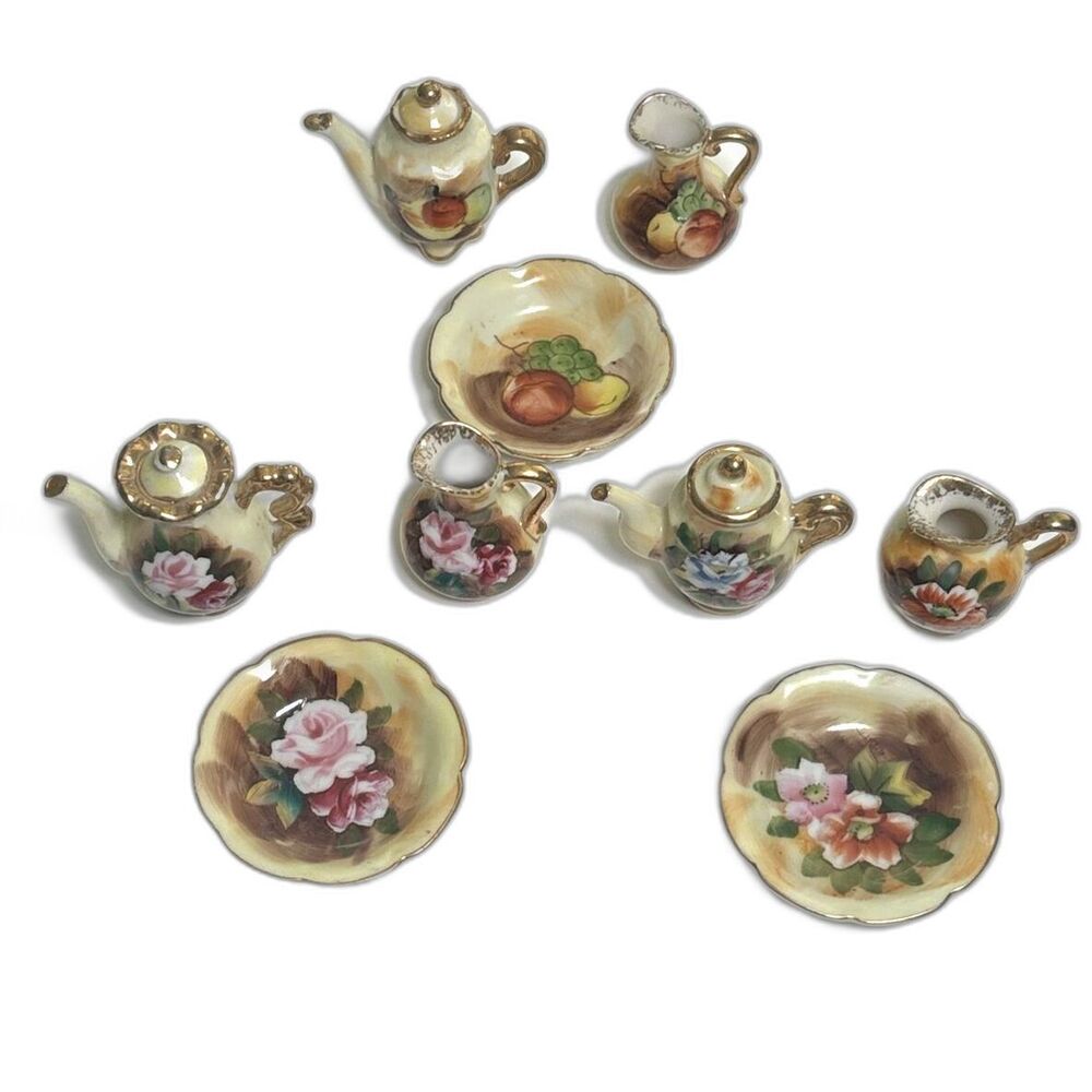 Vintage Set Of 3 Tea Minis Floral Enesco Imports Japan Miniature Porcelain
